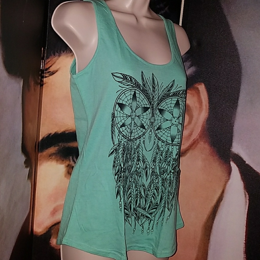 Too Fast by Banjo & Cake Blue Sacred Mystic Owl Feather Dream Catcher Tank Top - Picture 5 of 8